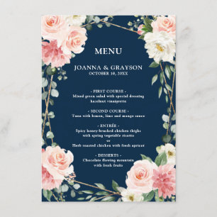 Blush Pink Floral Gold Navy Geometric Wedding Menu