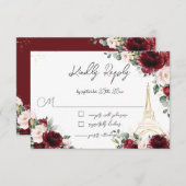 Blush Pink Floral Gold Paris Eiffel Quinceañera  RSVP Card (Front/Back)