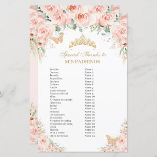 Blush Pink Floral Gold Quinceañera Mis Padrinos