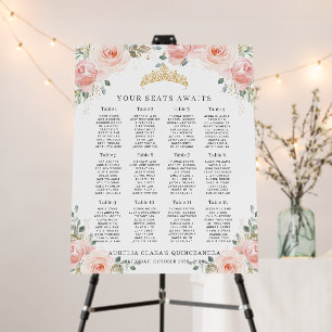 Blush Pink Floral Gold Quinceañera Seating Chart Foam Board