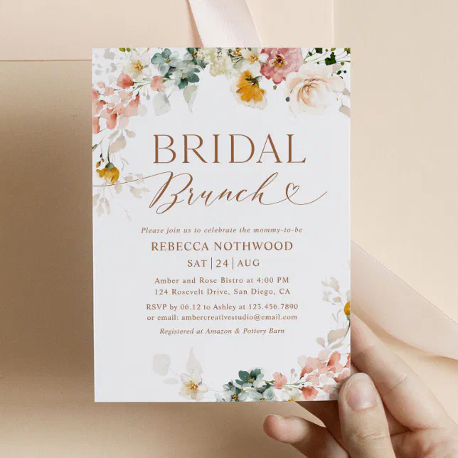 Blush Pink Floral Gold Script Bridal Brunch Invitation Zazzle