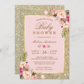 Blush Pink Floral Gold Sparkles Baby Shower Invitation (Front/Back)