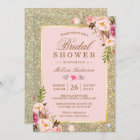 Blush Pink Floral Gold Sparkles Bridal Shower