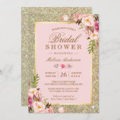 Blush Pink Floral Gold Sparkles Bridal Shower Invitation (Front/Back)