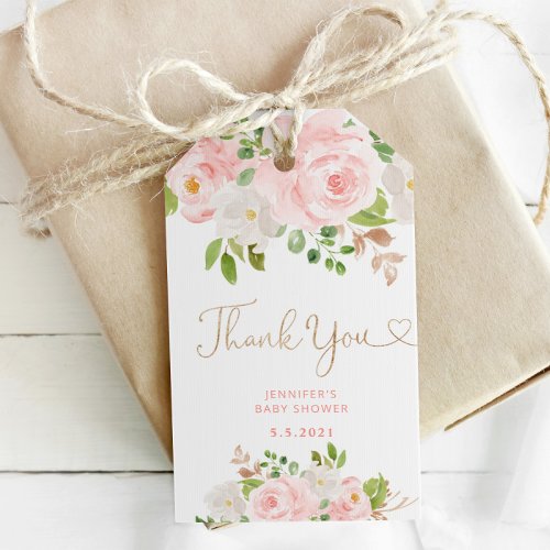 Blush pink floral gold thank you gift tags