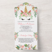 Blush Pink Floral Gold Unicorn Baby Shower All In One Invitation (Inside)