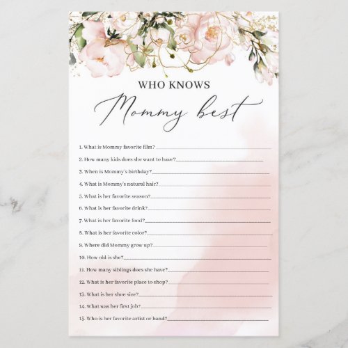 Blush pink floral gold who knows mommy best game