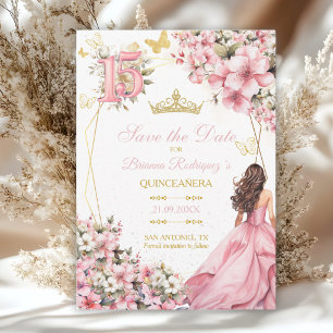 Blush Pink Floral Golden Butterflies Quinceañera