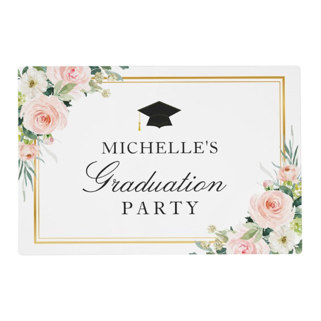 blush pink  floral grad party Laminated Placemat (Front)