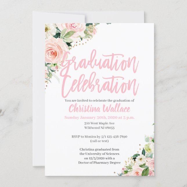 Blush Pink Floral Graduation Invitations (Front)
