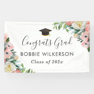 Blush Pink Floral Graduation Party Banner