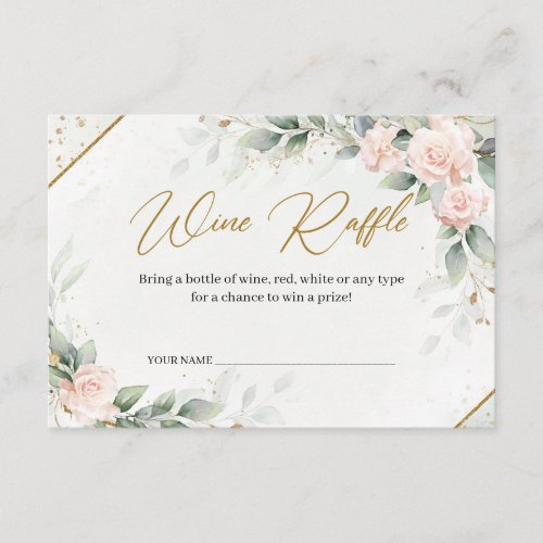 Blush pink floral greenery and gold Wine Raffle Enclosure Card