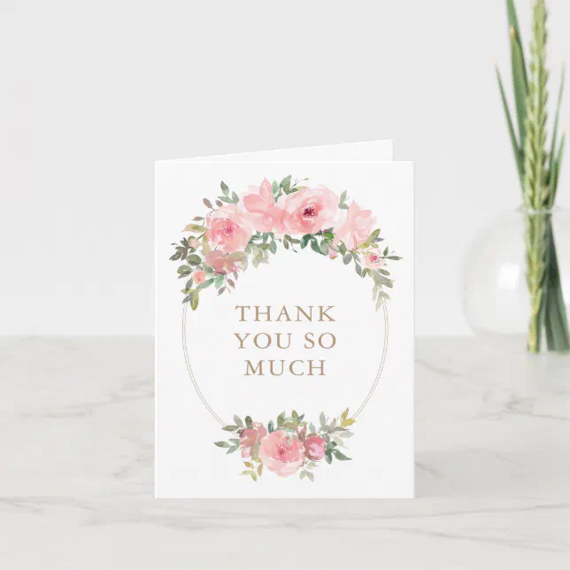Blush Pink Floral Greenery Baby Shower Thank You Card | Zazzle
