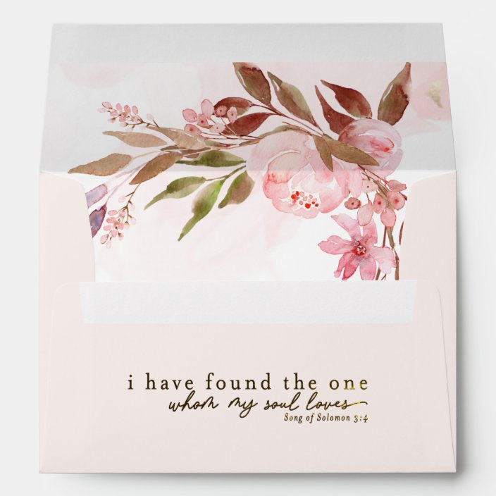 Blush Pink Floral Greenery Bible Verse Wedding Envelope