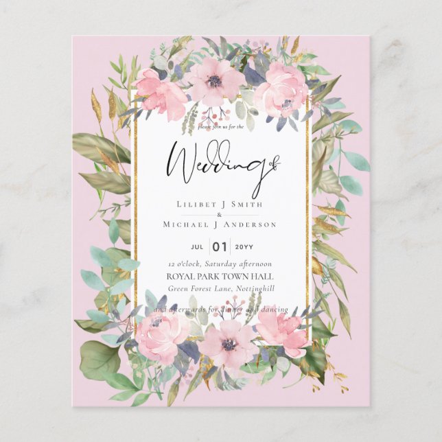 Blush Pink Floral Greenery Boho Wedding (Front)