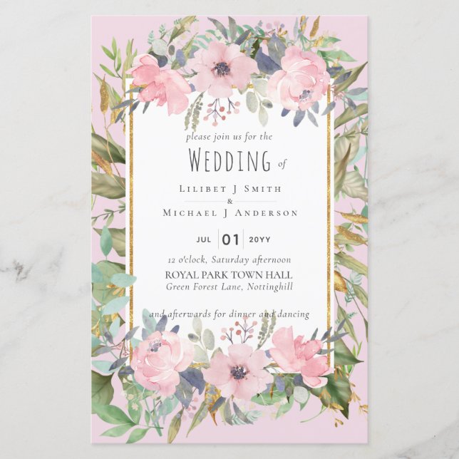 Blush Pink Floral Greenery Boho Wedding (Front)