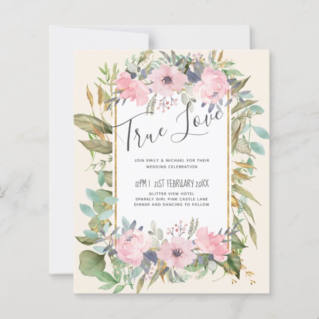 Blush Pink Floral Greenery Boho Wedding (Front)
