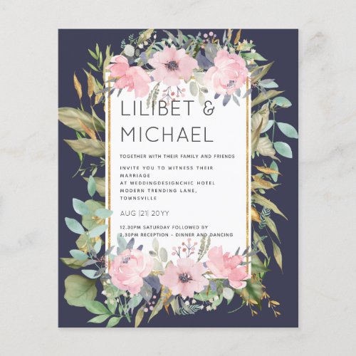 Blush Pink Floral Greenery Boho Wedding Flyer