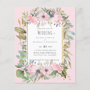 Blush Pink Floral Greenery Boho Wedding Flyer
