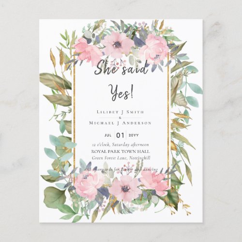 Blush Pink Floral Greenery Boho Wedding Flyer