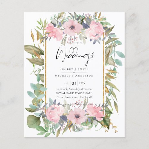 Blush Pink Floral Greenery Boho Wedding Flyer