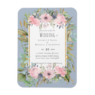 Blush Pink Floral Greenery Boho Wedding Magnet