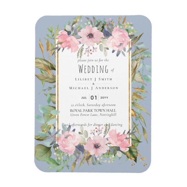 Blush Pink Floral Greenery Boho Wedding Magnet (Vertical)