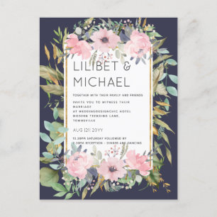 Blush Pink Floral Greenery Boho Wedding Postcard
