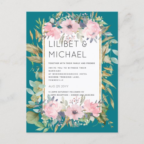 Blush Pink Floral Greenery Boho Wedding Postcard