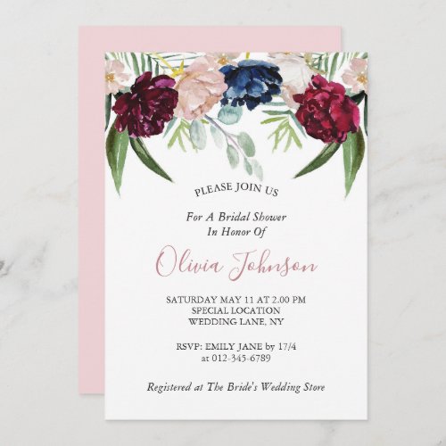 Blush Pink Floral Greenery Bridal Shower Invitation