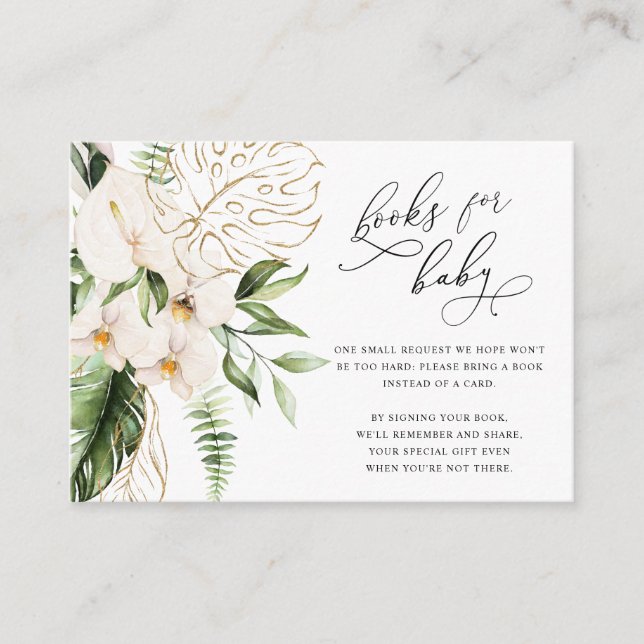 Blush Pink Floral Greenery Girl Books For Baby Enclosure Card (Front)