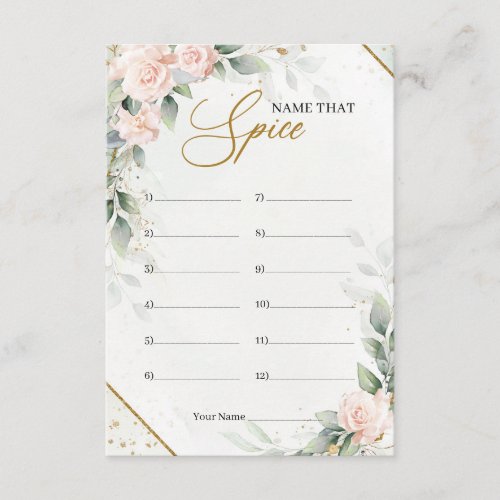 Blush pink floral greenery gold Name that Spice Enclosure Card