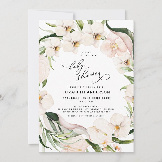 Blush Pink Floral Greenery Jungle Girl Baby Shower Invitation (Front)