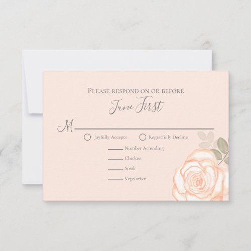 Blush Pink Floral Greenery Meal Selection RSVP Card