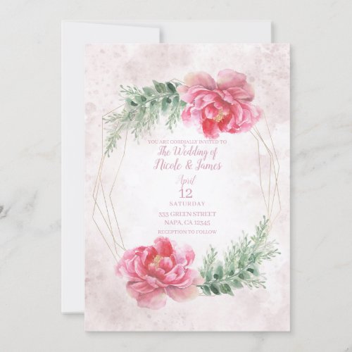 Blush Pink Floral Greenery Watercolor Wedding Invitation