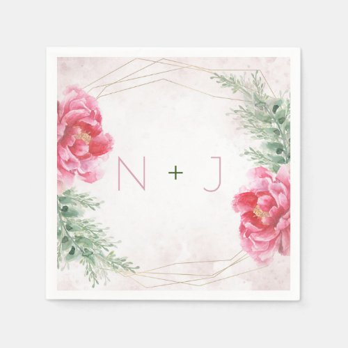 Blush Pink Floral Greenery Watercolor Wedding Napkins