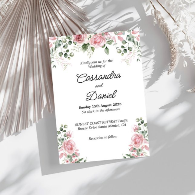 Blush Pink Floral Greenery Wedding Invitation (Creator Uploaded)