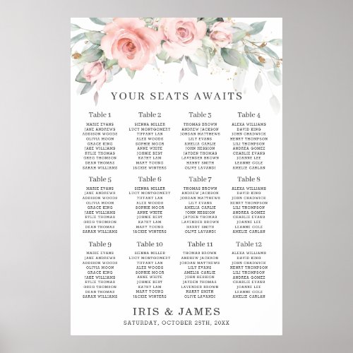 Blush Pink Floral Greenery Wedding Seating Chart