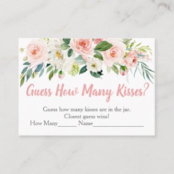 Blush Pink Floral Guess How Many Kisses Game Place Card by LittlePrintsParties at Zazzle