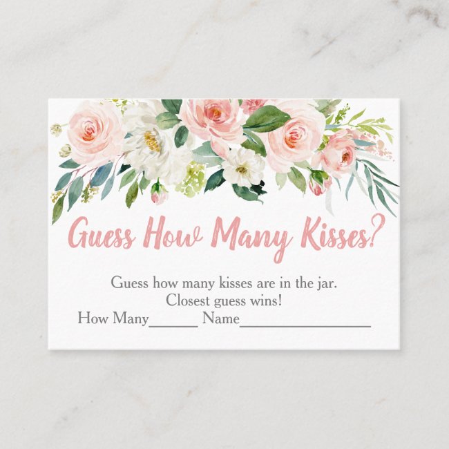 Blush Pink Floral Guess How Many Kisses Game Place Card