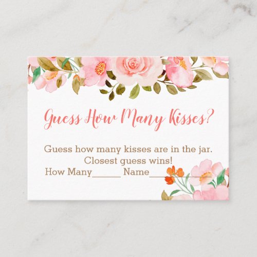 Blush Pink Floral Guess How Many Kisses Game Place Card