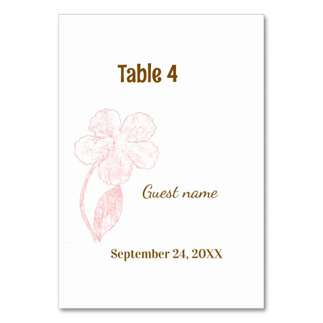 Blush Pink Floral Guest Name & Table Number Card (Front)