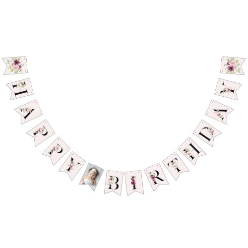 Blush Pink Floral Happy Birthday Floral Baby Photo Bunting Flags