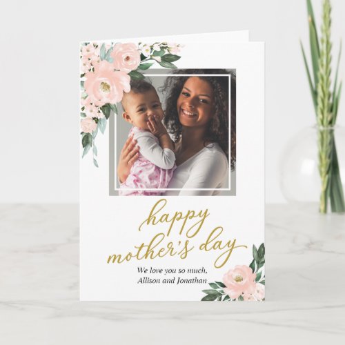 Blush Pink Floral Happy Mothers Day Photo Card
