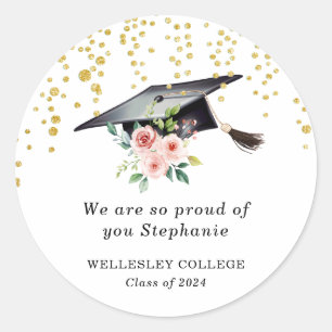 Blush Pink Floral Hat We are Proud of You Sticker