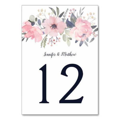 Blush Pink Floral Header on White  Table Number