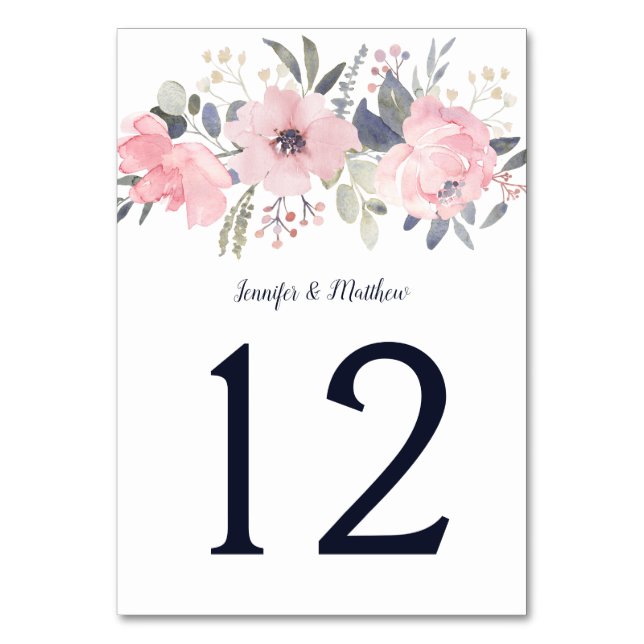 Blush Pink Floral Header on White | Table Number (Front)