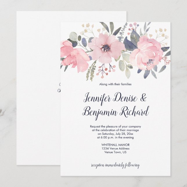 Blush Pink Floral Header Wedding | Invitation (Front/Back)