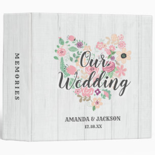 Blush Pink Floral Heart Modern Wedding Photo Album Binder