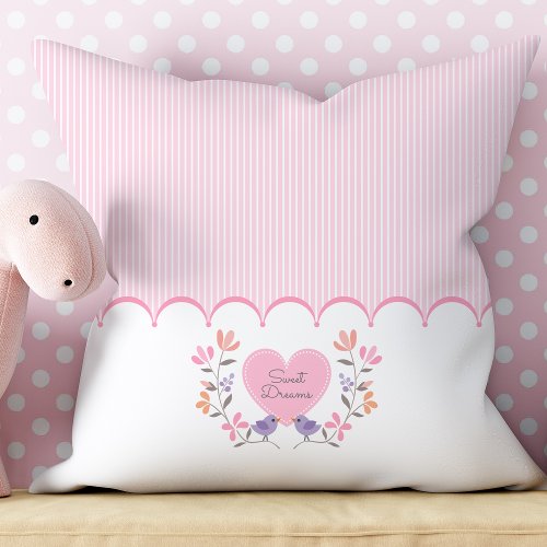 Blush Pink Floral Heart Monogram Nursery Throw Pillow